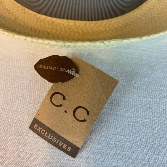 C.C. Exclusive Fedora Paper Hat with Grey Bow and Gold Logo - Picture 7 of 9